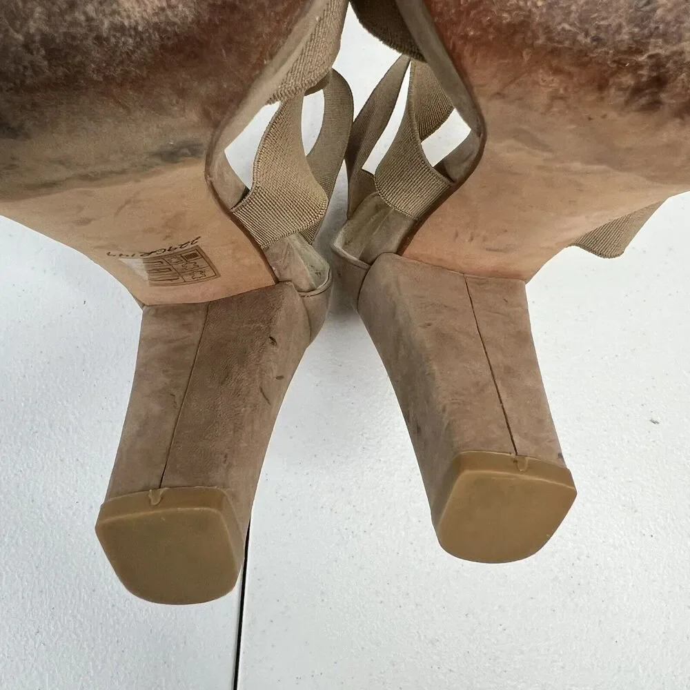 Stuart Weitzman Size 38 US 7.5 Heels‎ Elastic Strap Wrap Tan Suede High Chunky